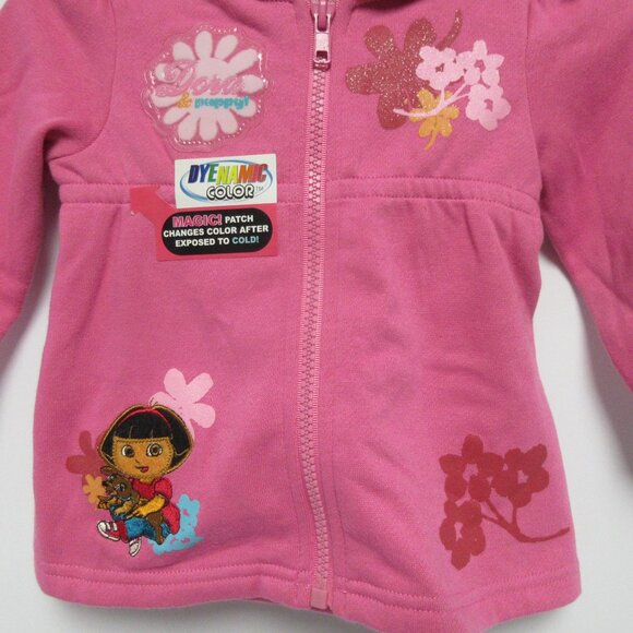 Nickledeon Dora Explore Girls 18 Months Hooded Pink Zip Long Sleeve Sweatshirt - Picture 3 of 7